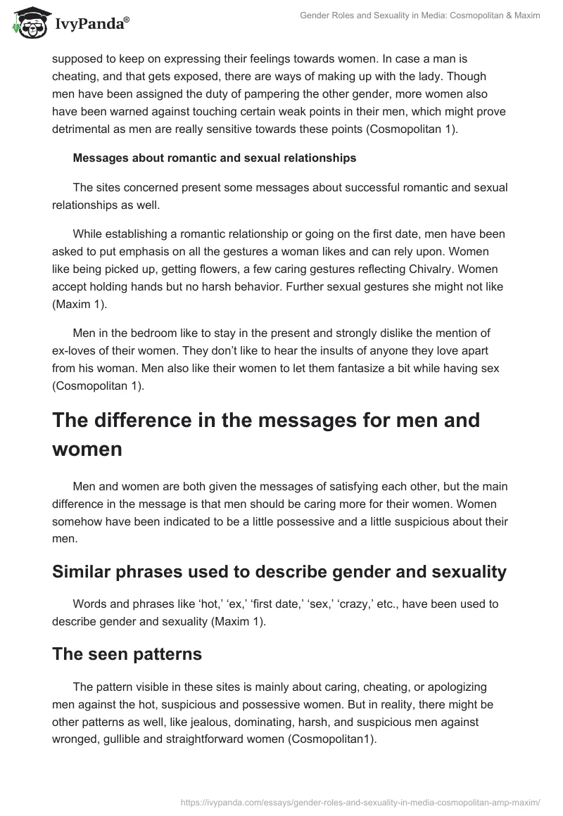 Gender Roles and Sexuality in Media: Cosmopolitan & Maxim. Page 2