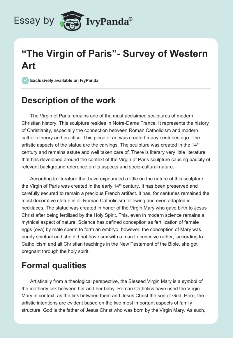 “The Virgin of Paris”- Survey of Western Art. Page 1