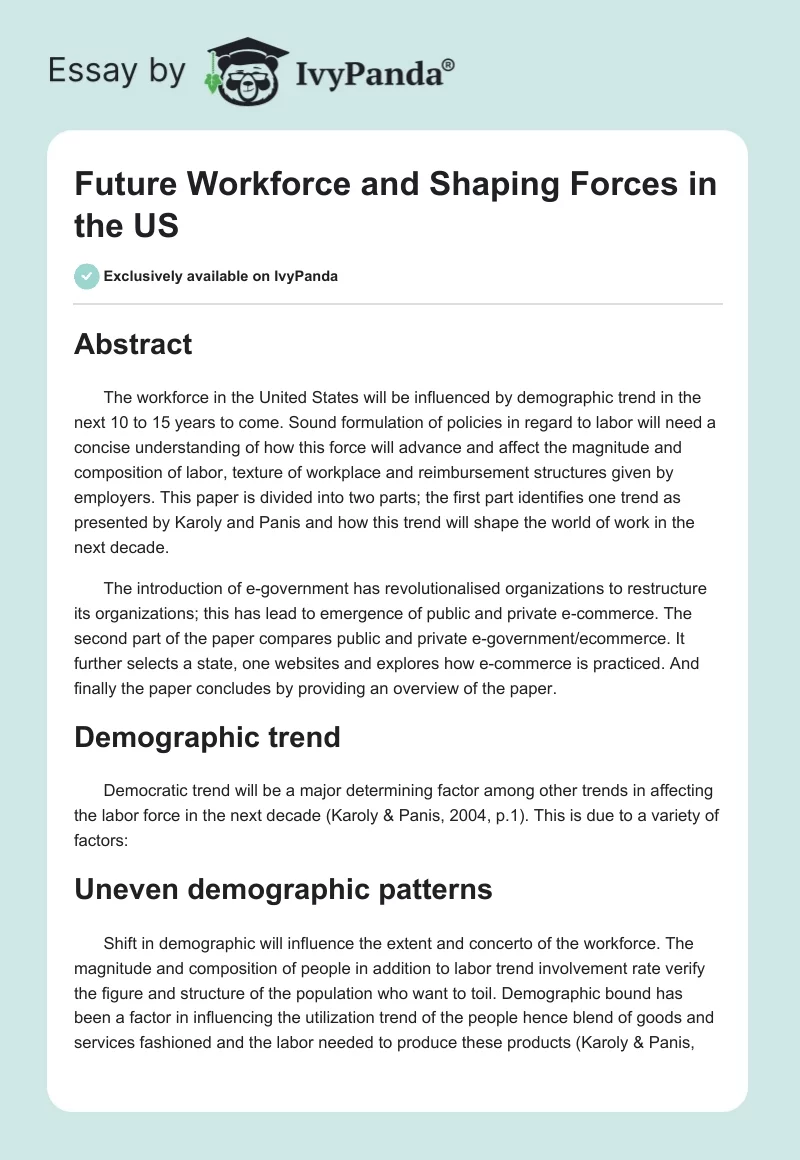 Future Workforce and Shaping Forces in the US. Page 1