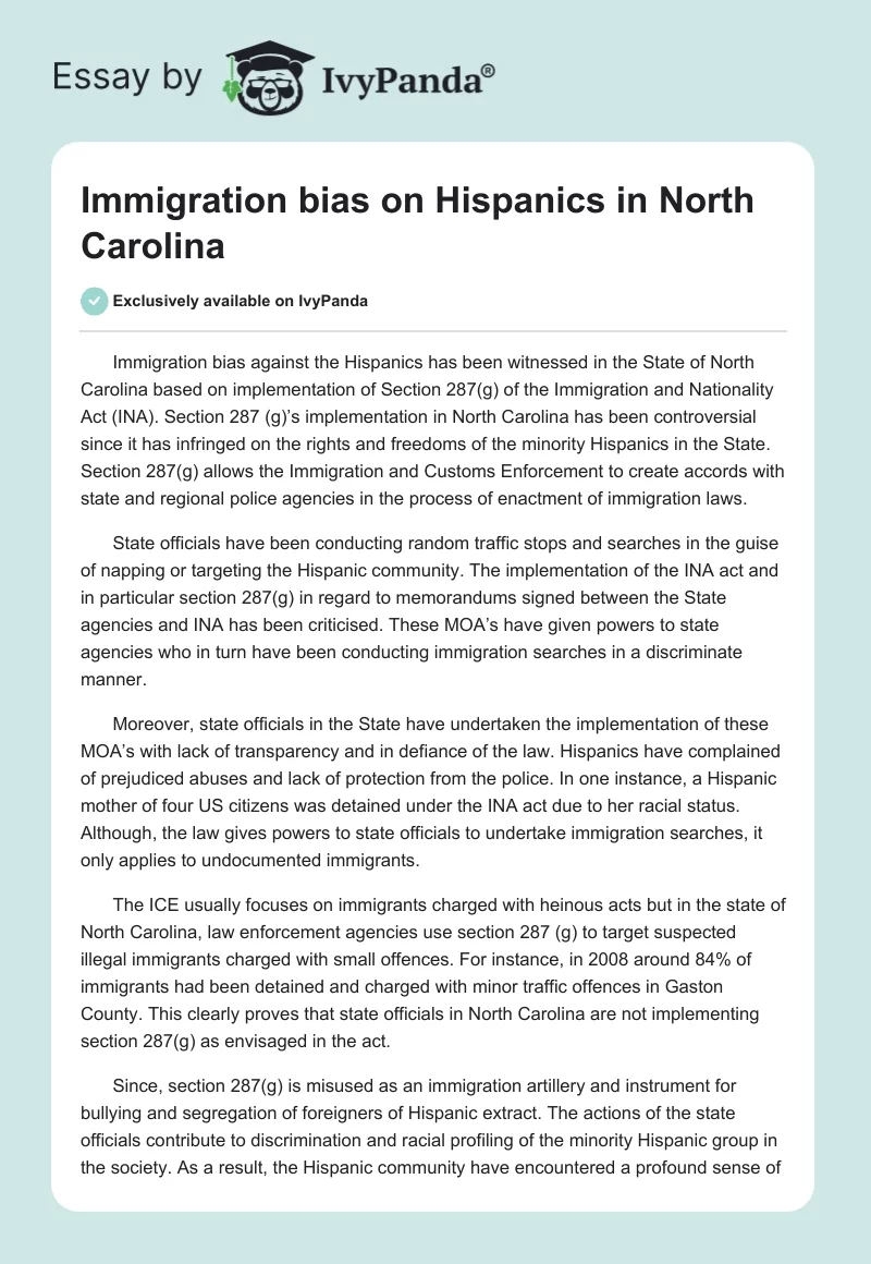 Immigration bias on Hispanics in North Carolina. Page 1