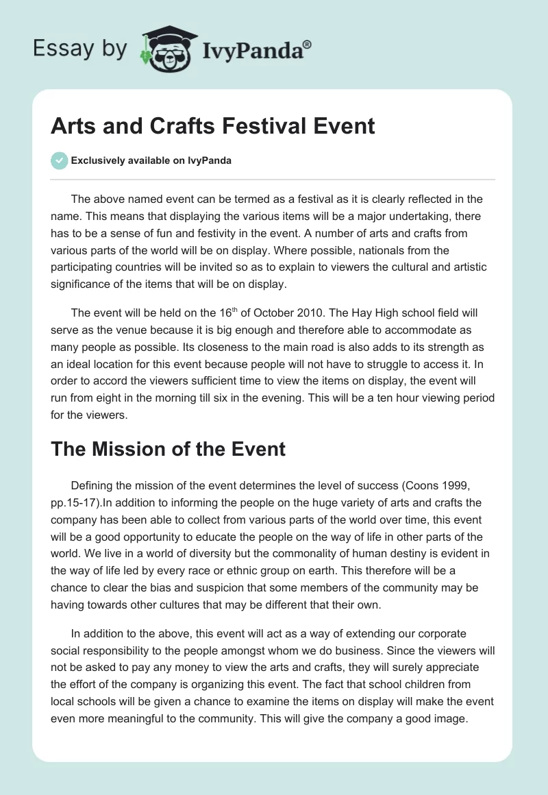 Arts and Crafts Festival Event. Page 1