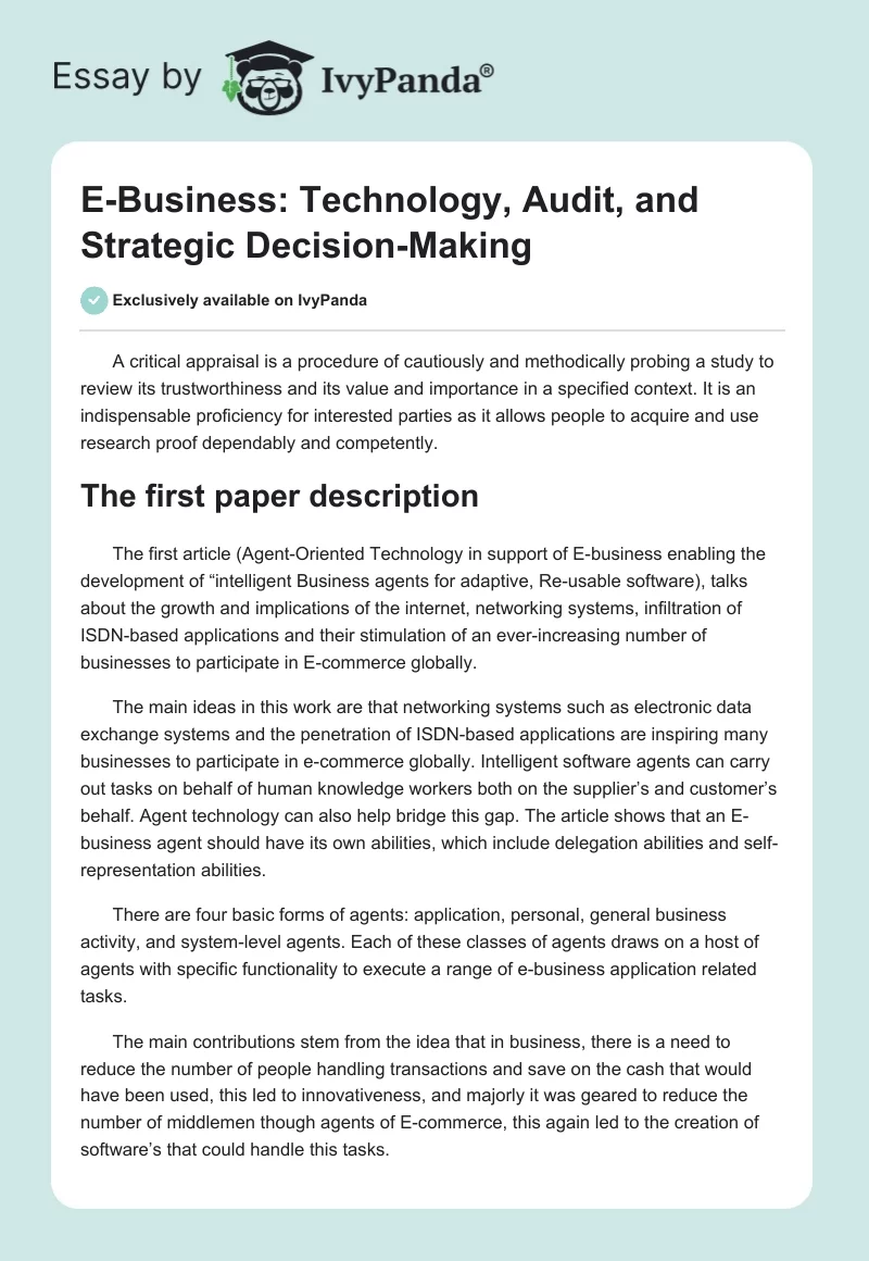 E-Business: Technology, Audit, and Strategic Decision-Making. Page 1