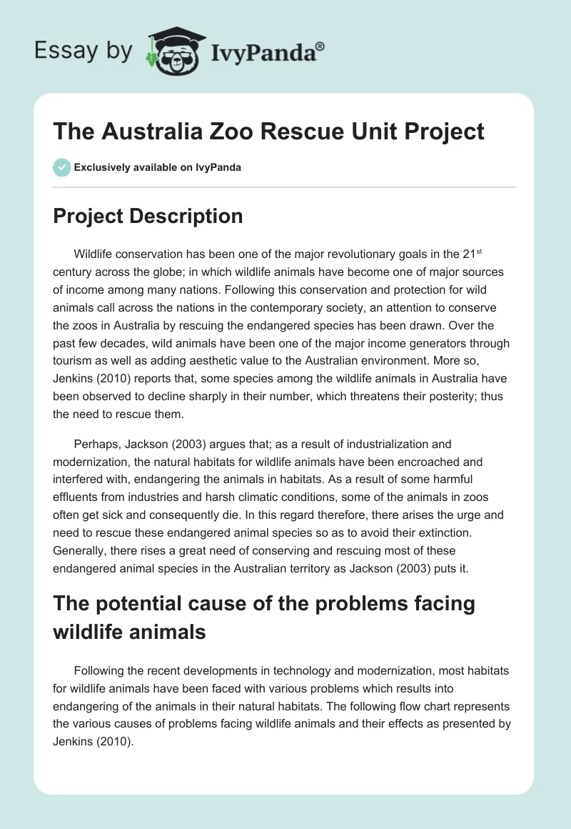 The Australia Zoo Rescue Unit Project. Page 1