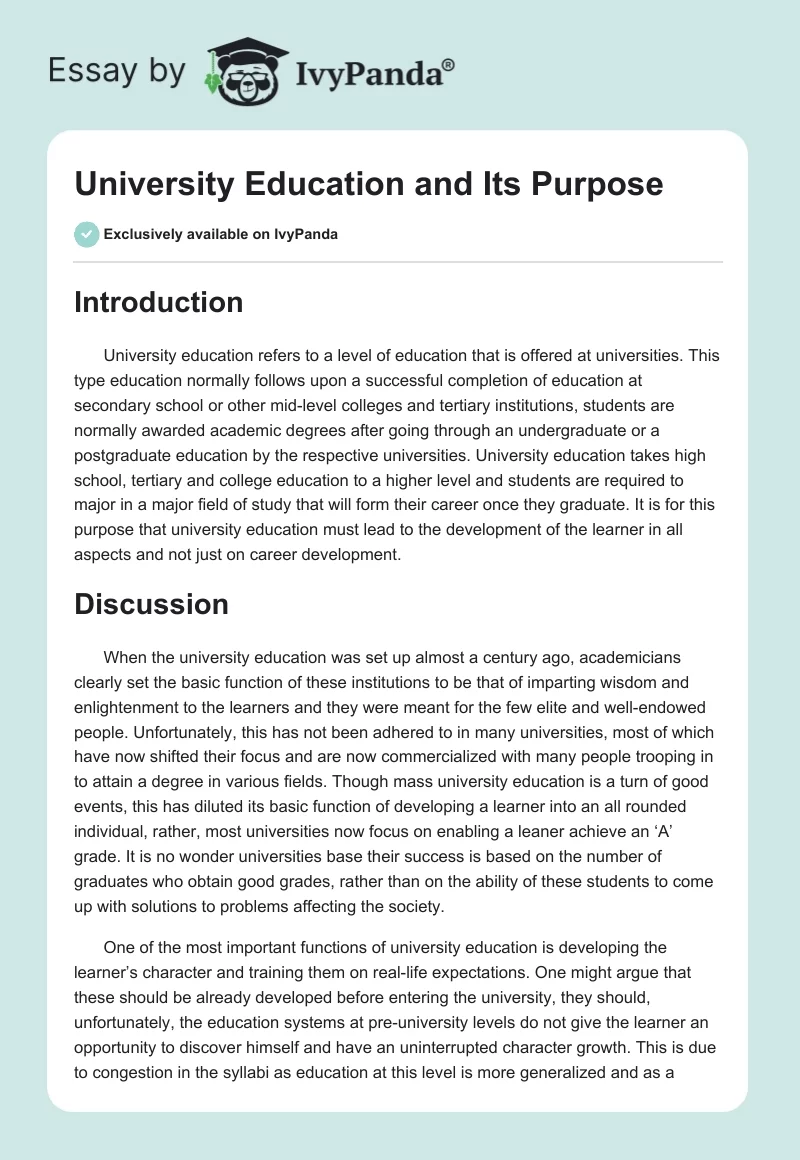 University Education and Its Purpose. Page 1