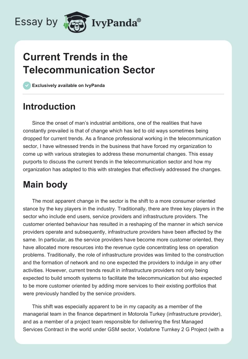 Current Trends in the Telecommunication Sector. Page 1