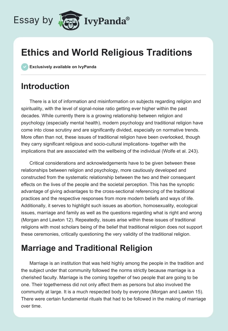 Ethics and World Religious Traditions. Page 1