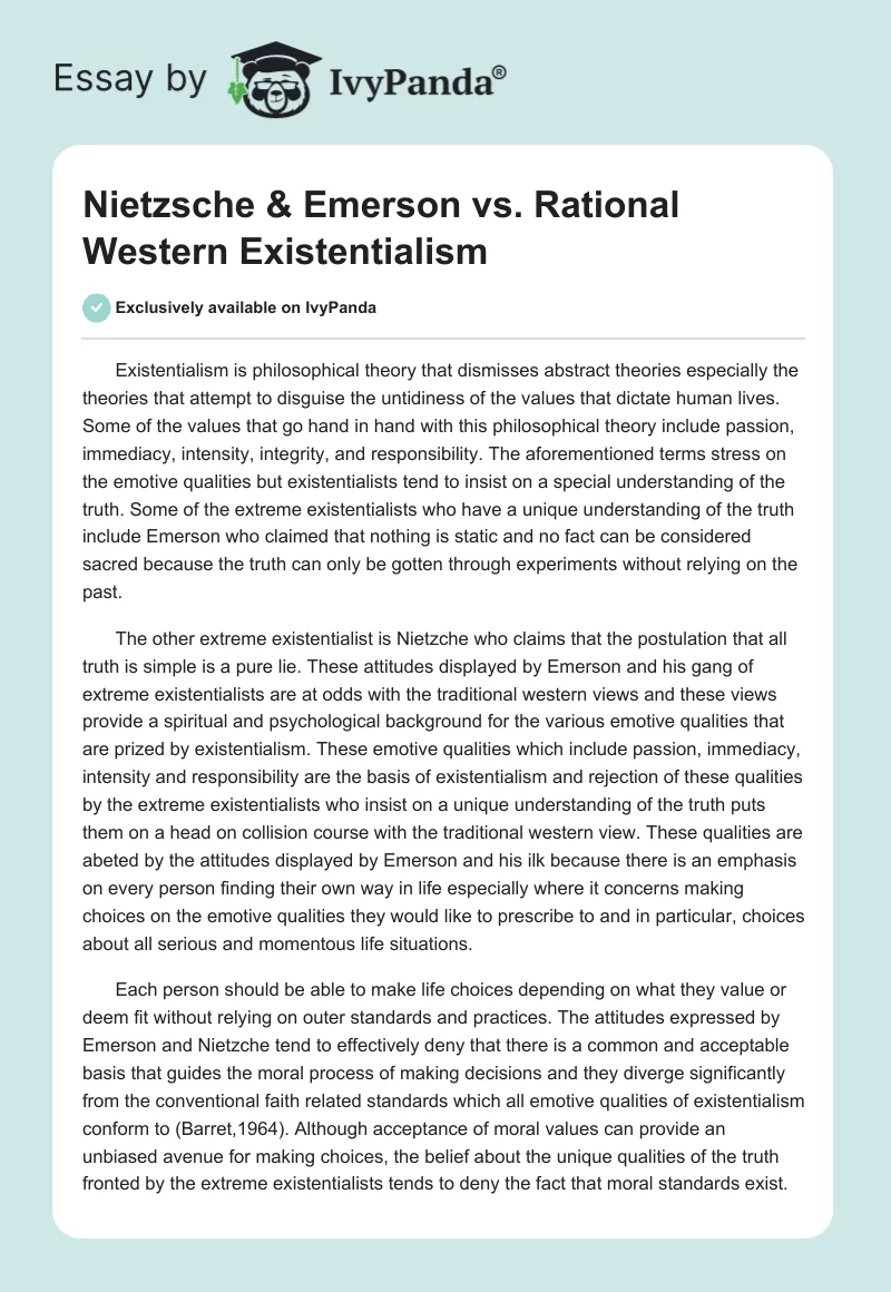 Nietzsche & Emerson vs. Rational Western Existentialism. Page 1