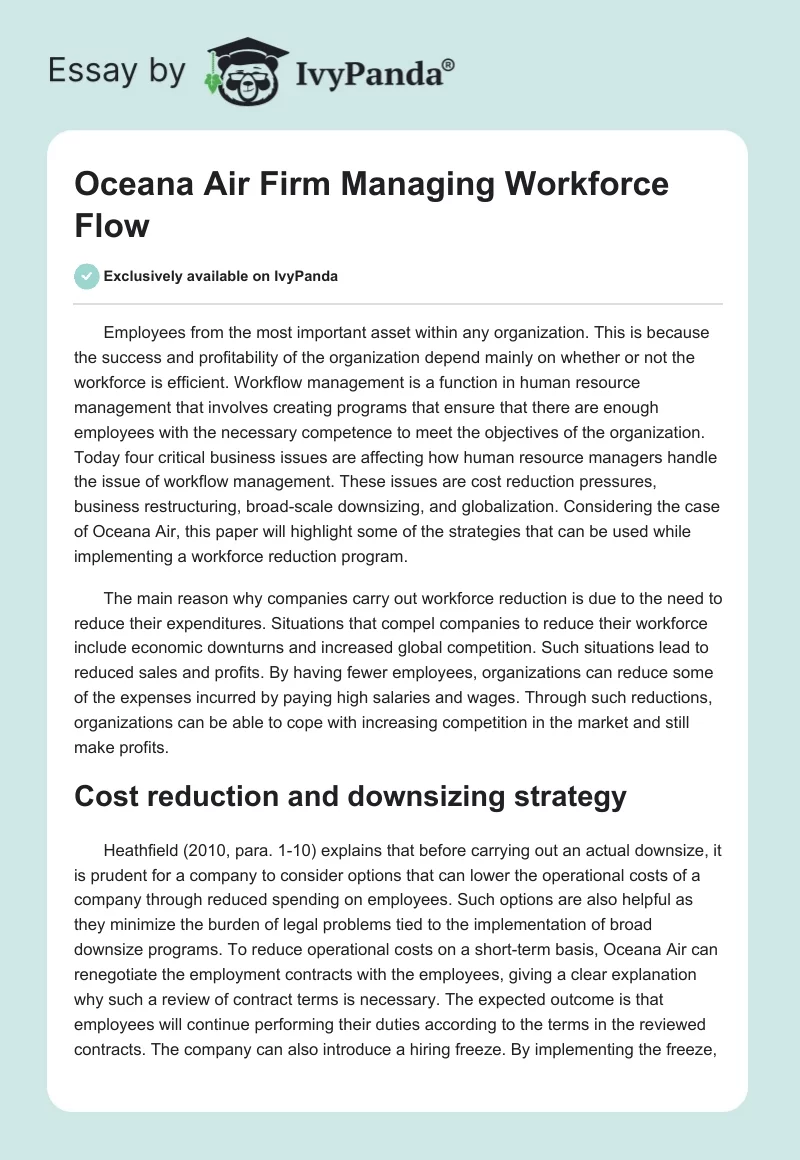 Oceana Air Firm Managing Workforce Flow. Page 1