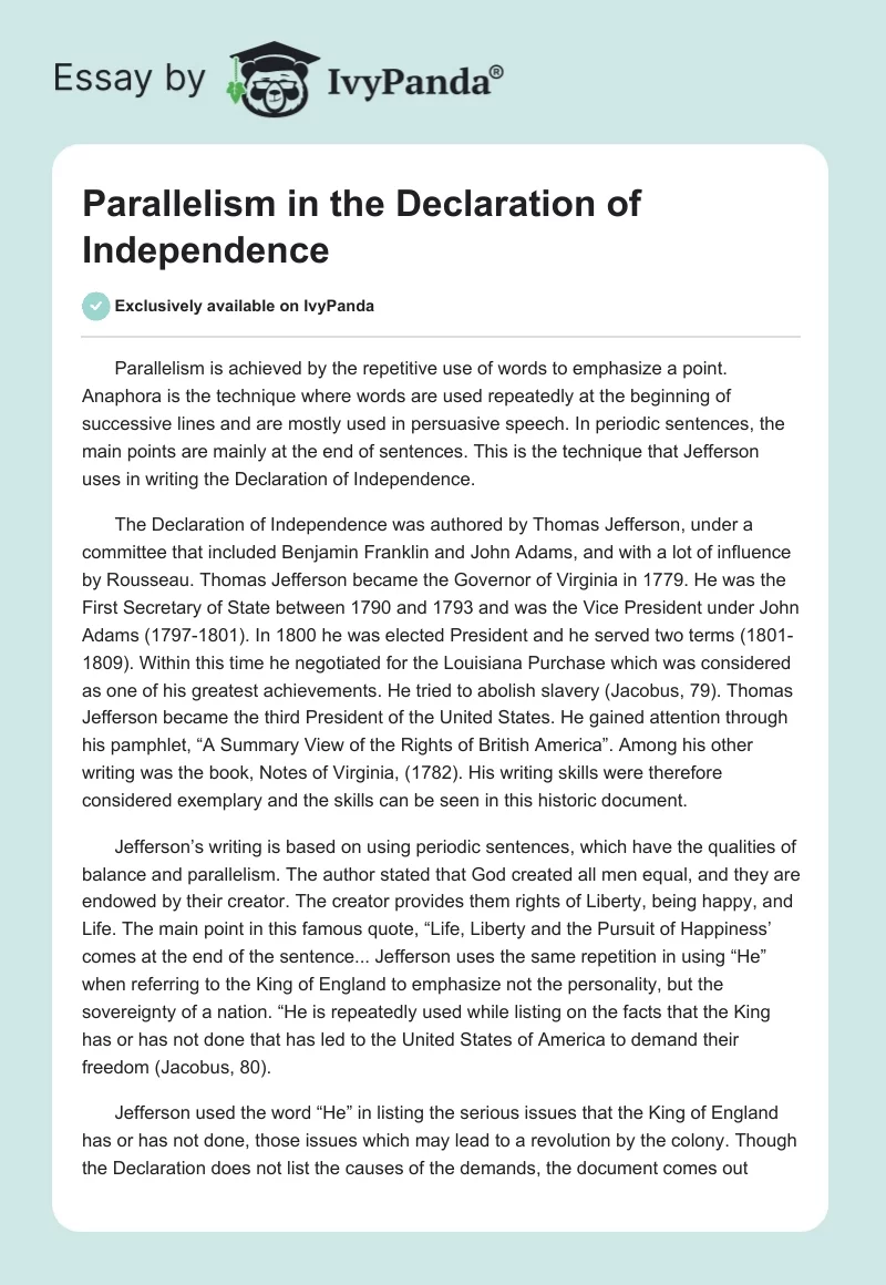 Parallelism in the Declaration of Independence. Page 1