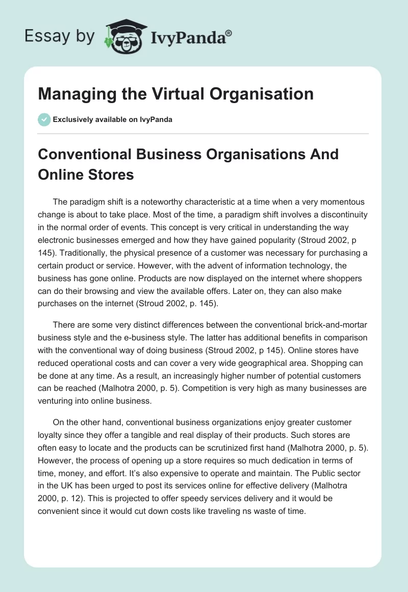 Managing the Virtual Organisation. Page 1