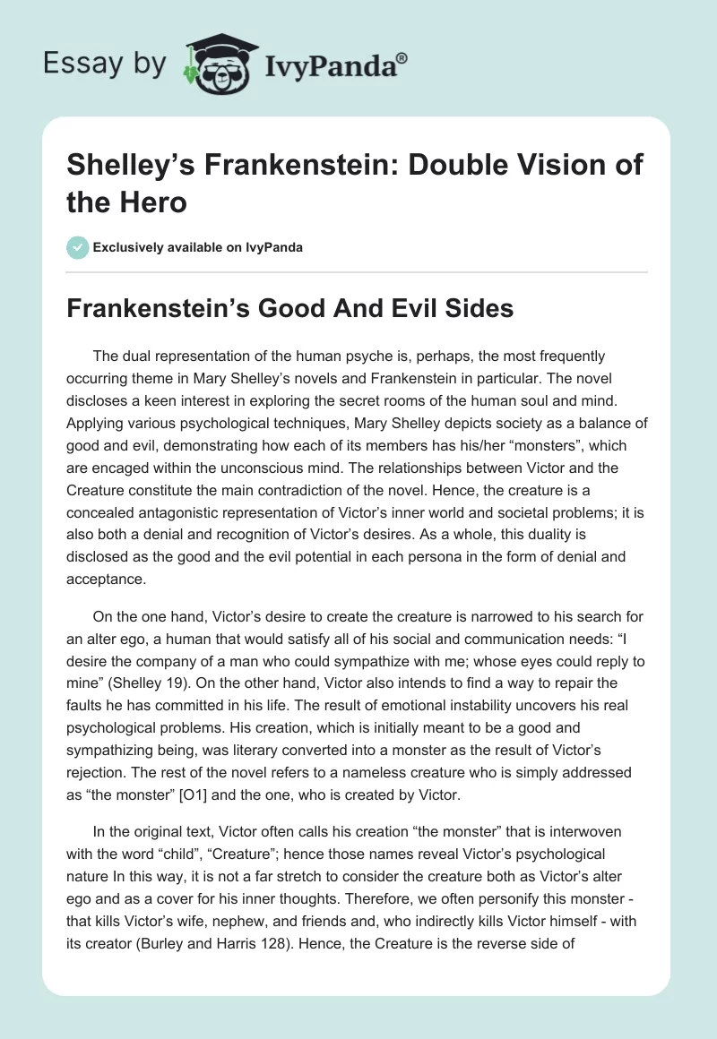Shelley’s Frankenstein: Double Vision of the Hero. Page 1