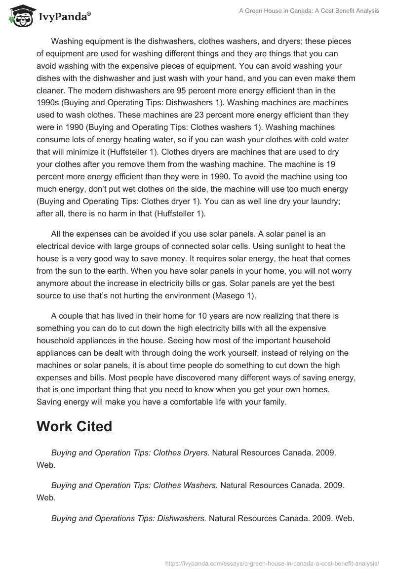 A Green House in Canada: A Cost Benefit Analysis. Page 2