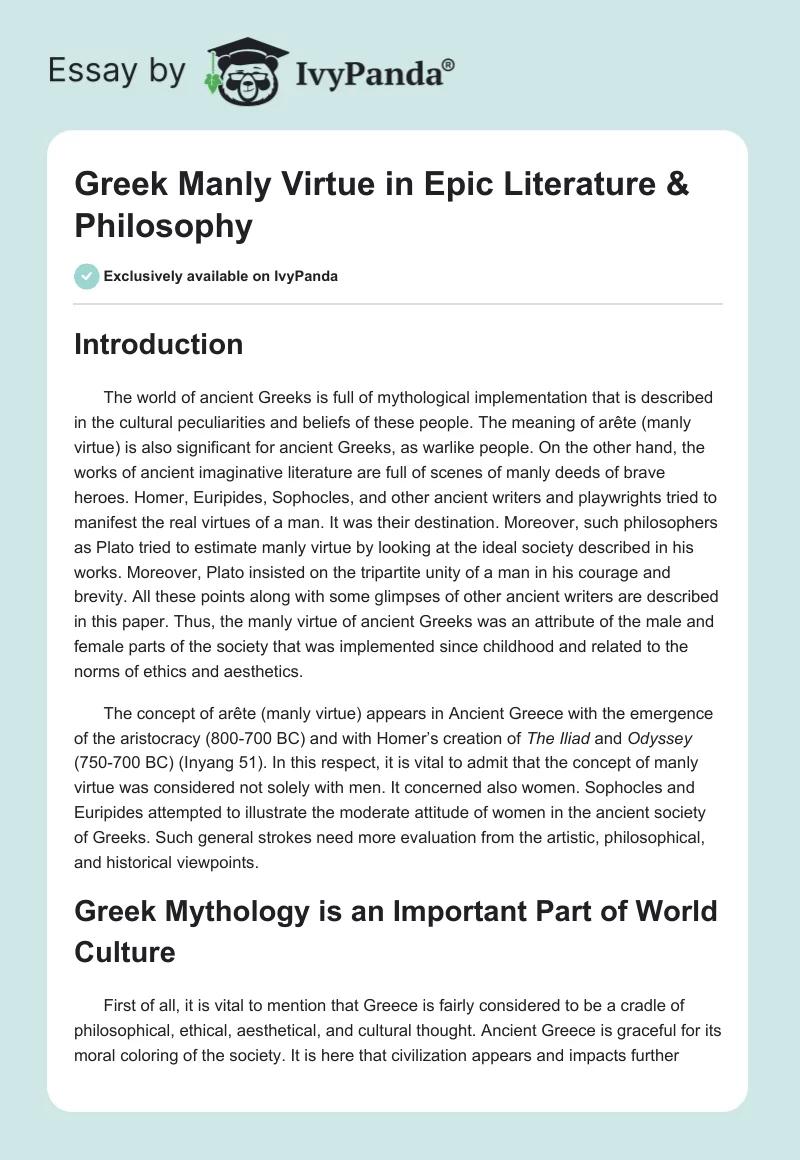 Greek Manly Virtue in Epic Literature & Philosophy. Page 1