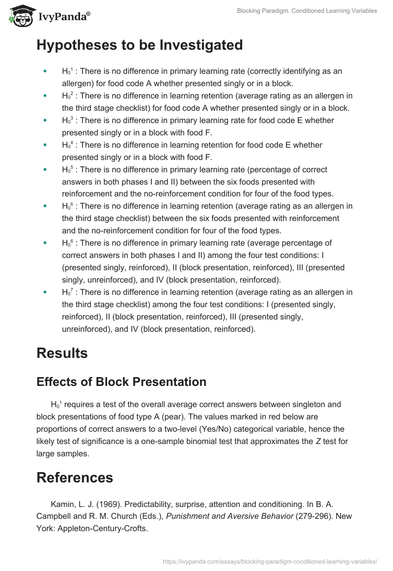 Blocking Paradigm. Conditioned Learning Variables. Page 4