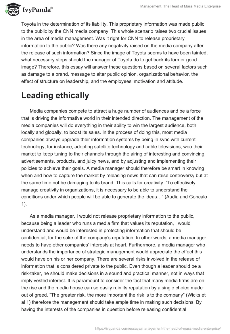 Management. The Head of Mass Media Enterprise. Page 2