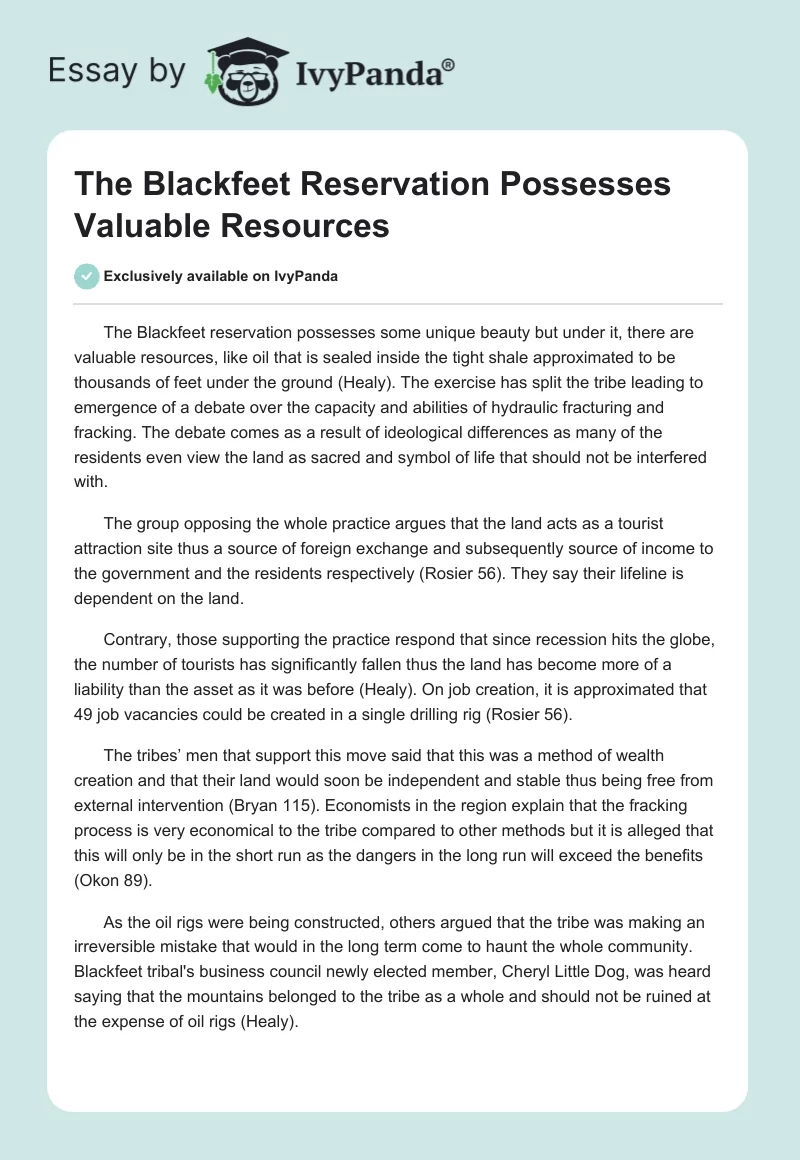 The Blackfeet Reservation Possesses Valuable Resources. Page 1