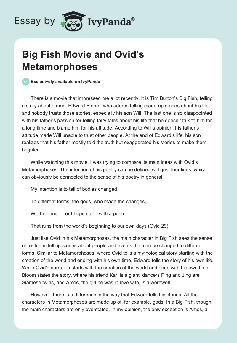 "Big Fish" Movie and Ovid's "Metamorphoses". Page 1