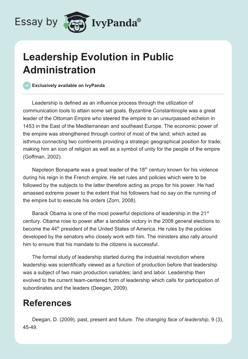 Leadership Evolution in Public Administration. Page 1