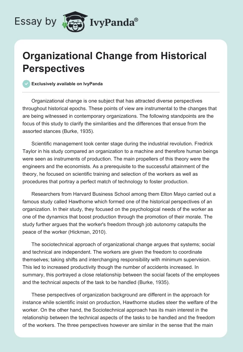 Organizational Change From Historical Perspectives. Page 1