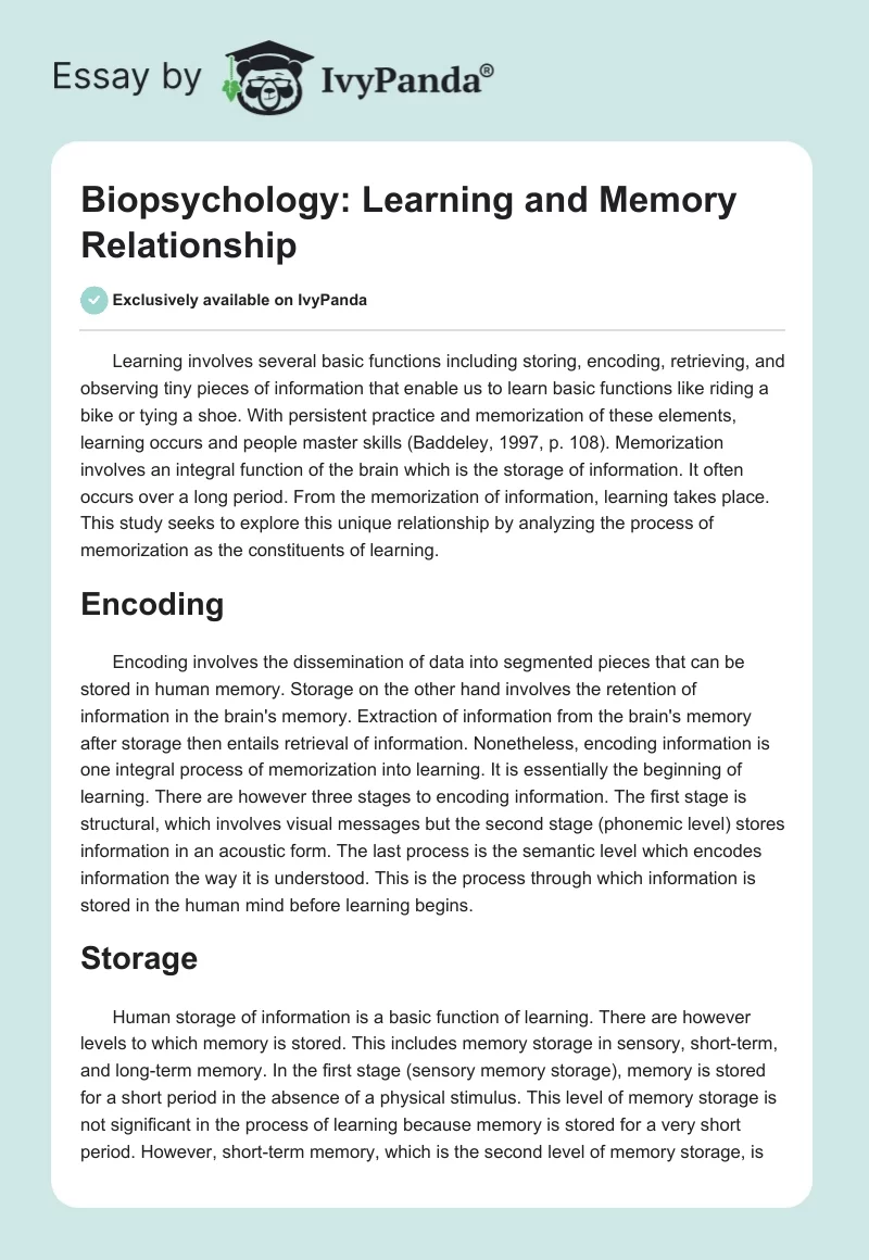 Biopsychology: Learning and Memory Relationship. Page 1