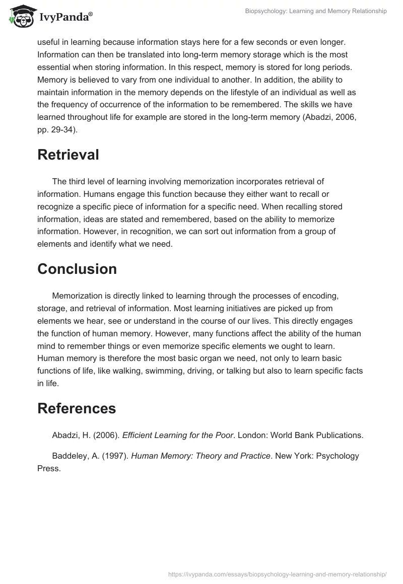 Biopsychology: Learning and Memory Relationship. Page 2