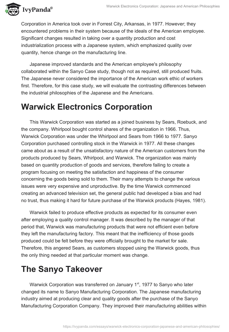 Warwick Electronics Corporation: Japanese and American Philosophies. Page 2