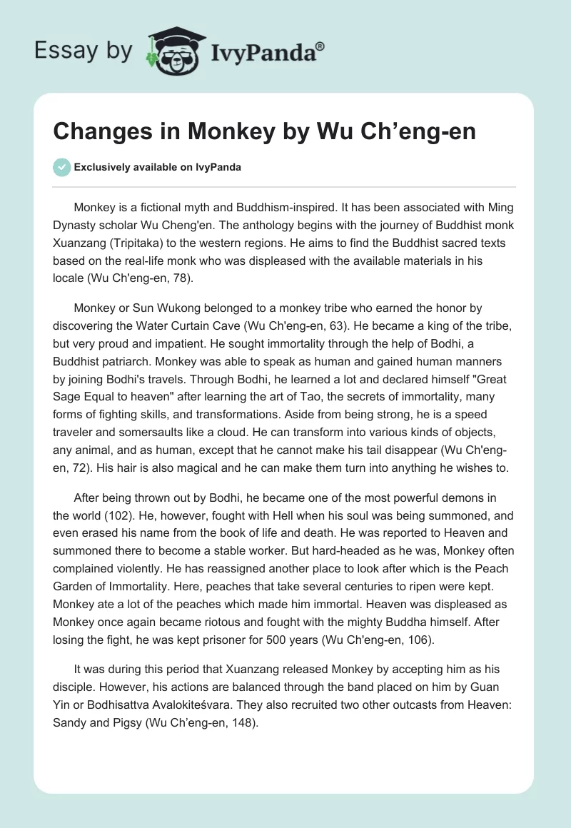 Changes in Monkey by Wu Ch’eng-en. Page 1