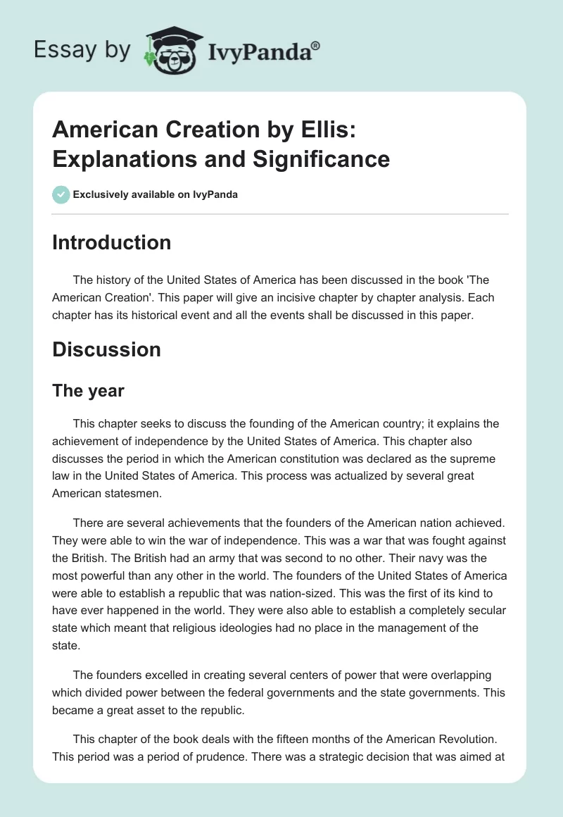 American Creation by Ellis: Explanations and Significance. Page 1