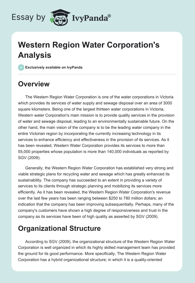 Western Region Water Corporation's Analysis. Page 1
