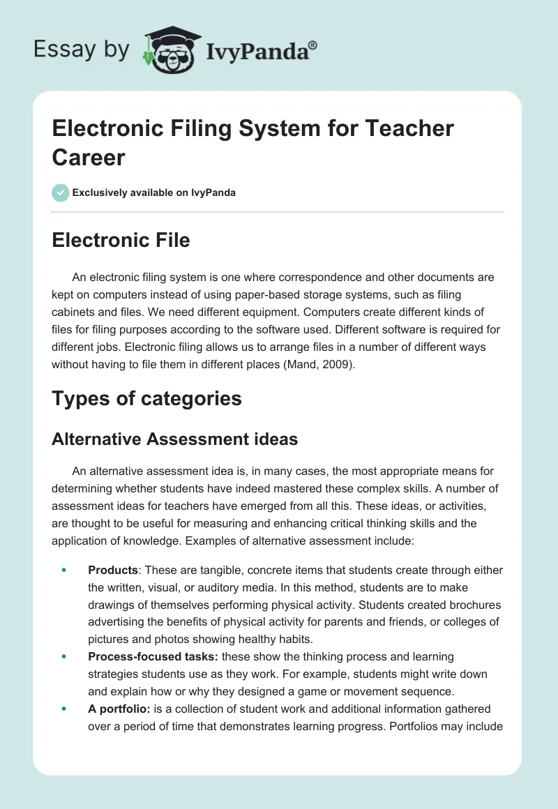 Electronic Filing System for Teacher Career. Page 1