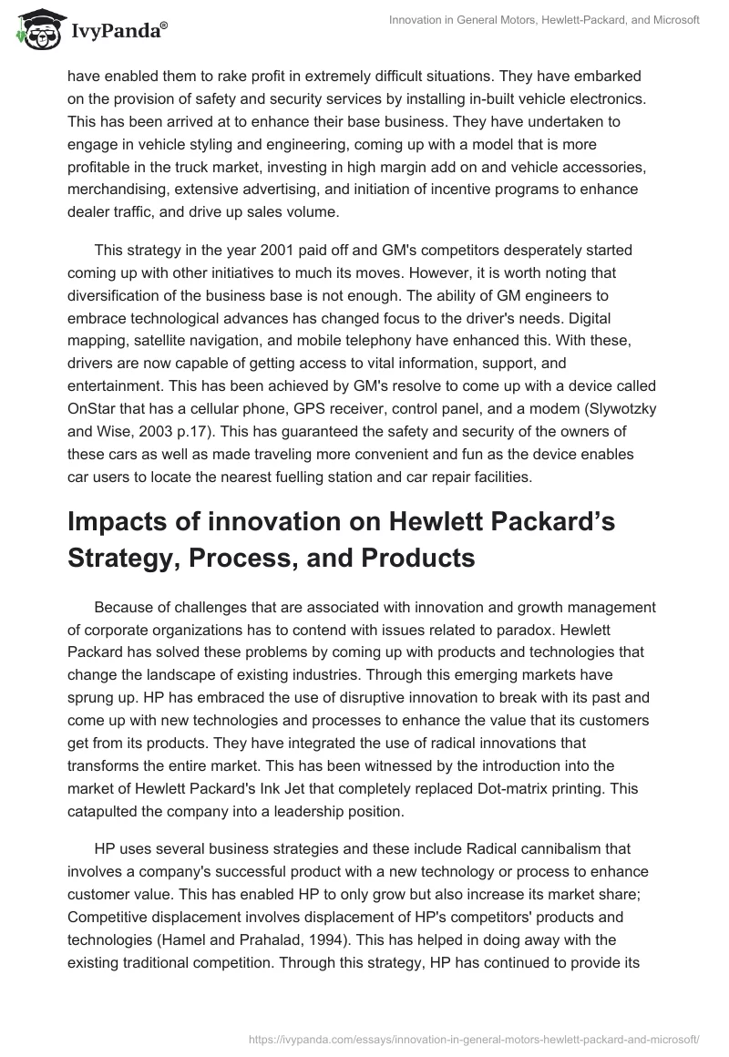 Innovation in General Motors, Hewlett-Packard, and Microsoft. Page 2