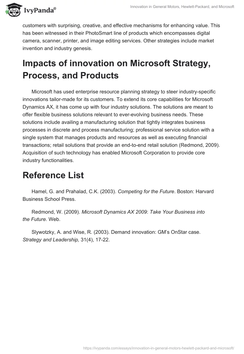 Innovation in General Motors, Hewlett-Packard, and Microsoft. Page 3