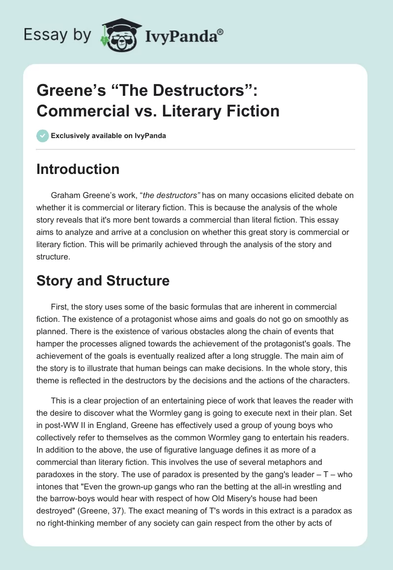 Greene’s “The Destructors”: Commercial vs. Literary Fiction. Page 1