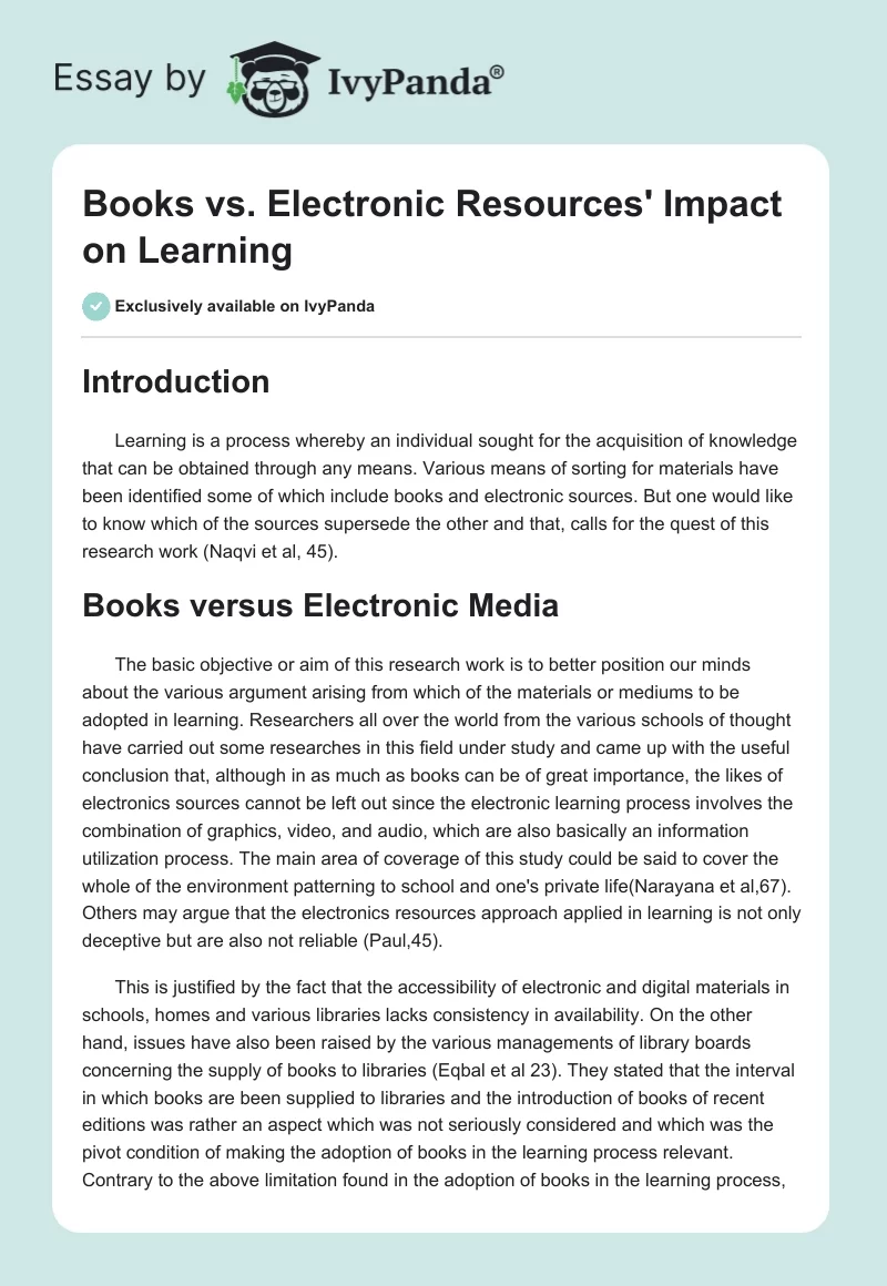 Books vs. Electronic Resources' Impact on Learning. Page 1