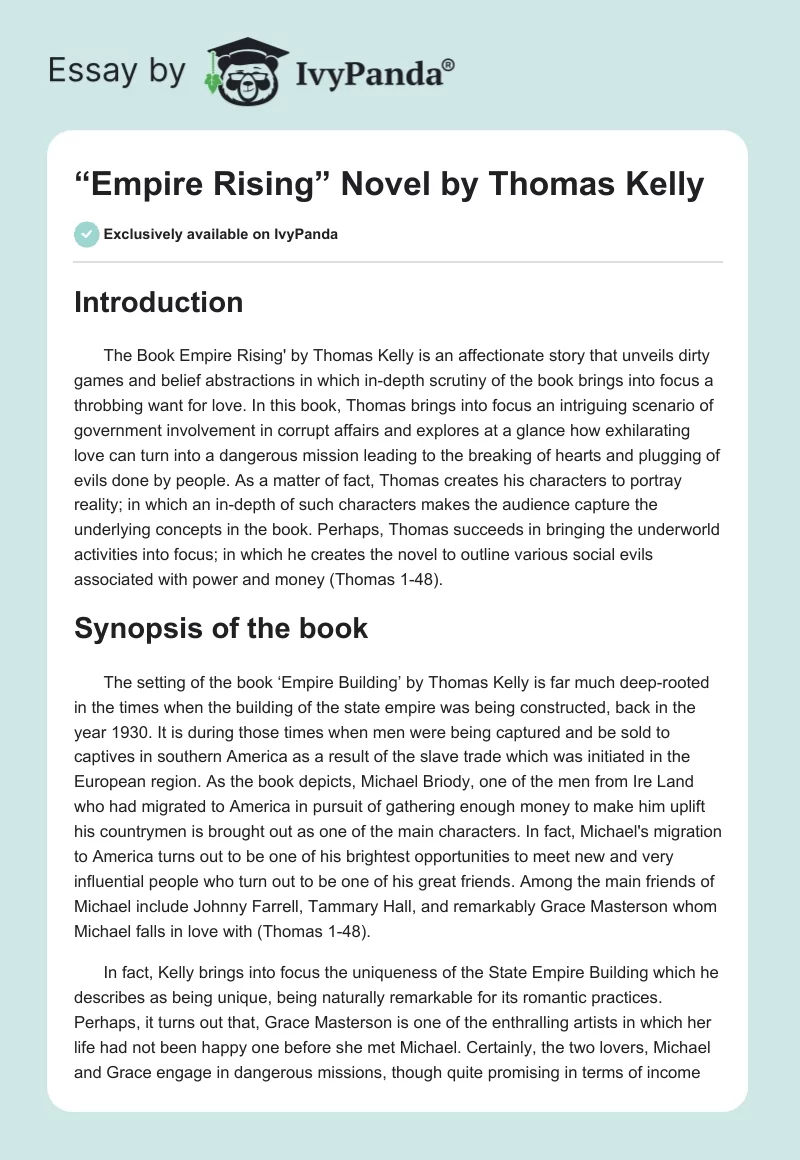 “Empire Rising” Novel by Thomas Kelly. Page 1