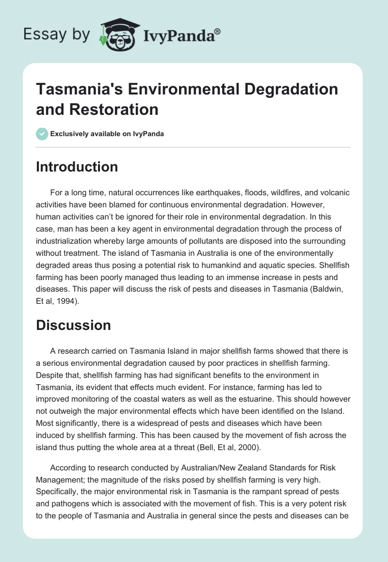 Tasmania's Environmental Degradation and Restoration. Page 1