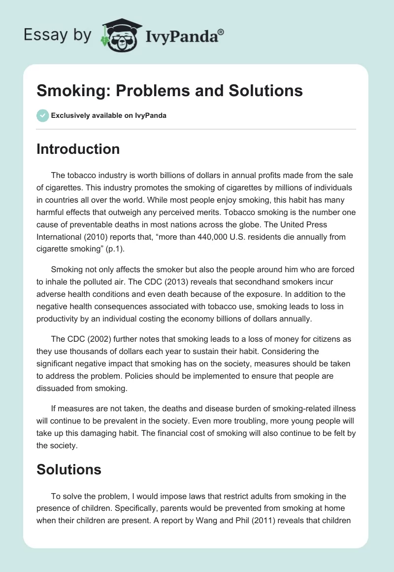 Smoking: Problems and Solutions. Page 1