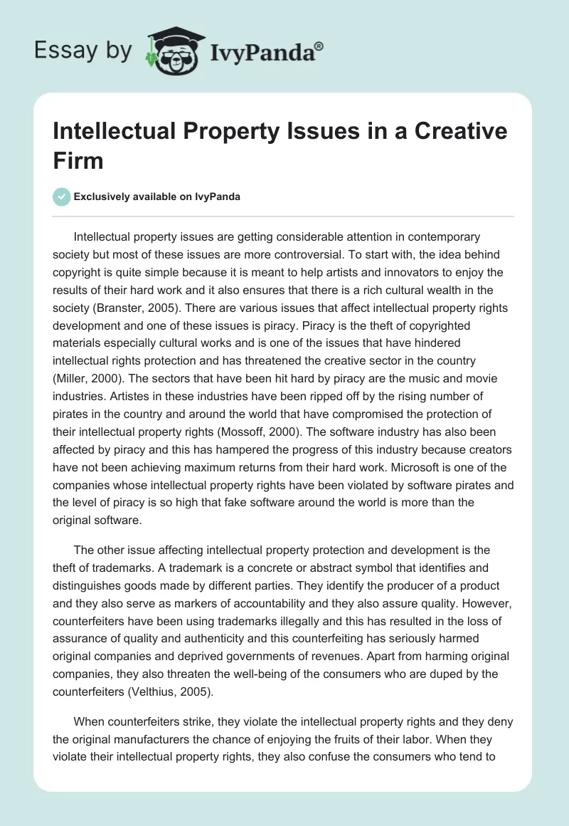 Intellectual Property Issues in a Creative Firm. Page 1