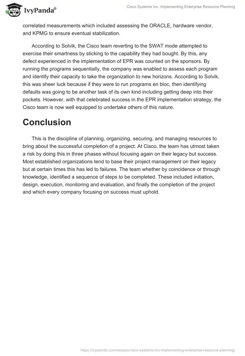 Cisco Systems Inc. Implementing Enterprise Resource Planning. Page 3