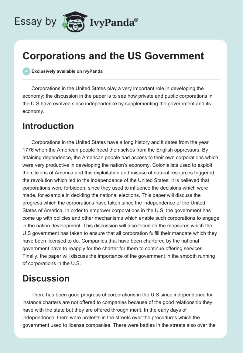 Corporations and the US Government. Page 1
