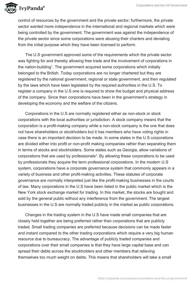 Corporations and the US Government. Page 2