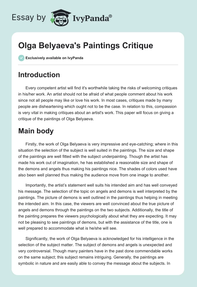 Olga Belyaeva's Paintings Critique. Page 1