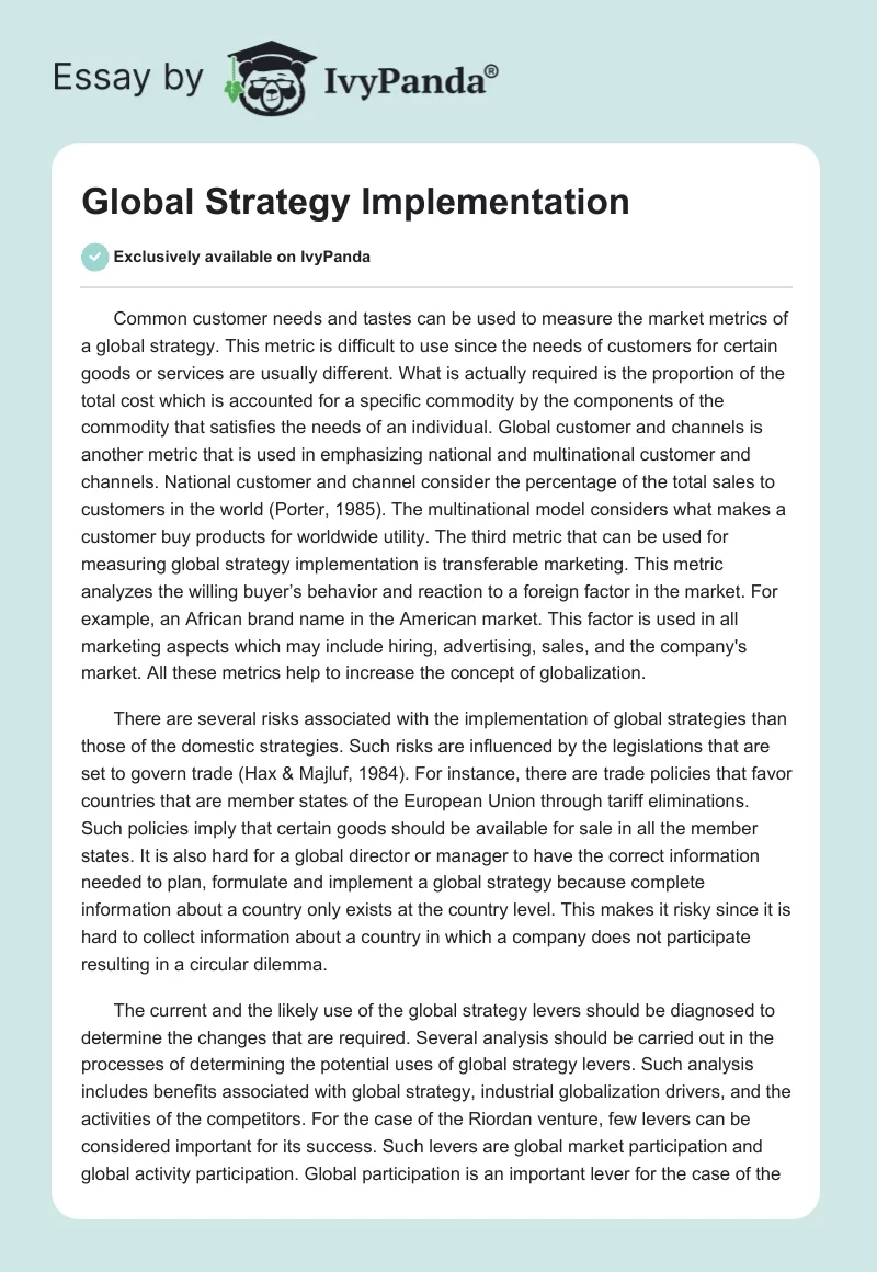 Global Strategy Implementation. Page 1