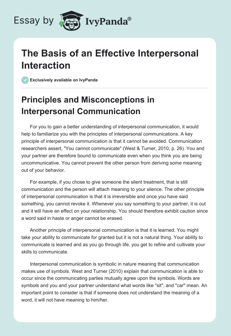 The Basis of an Effective Interpersonal Interaction. Page 1
