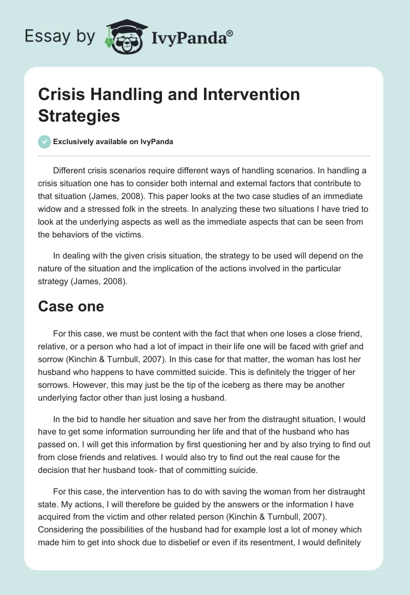 Crisis Handling and Intervention Strategies. Page 1