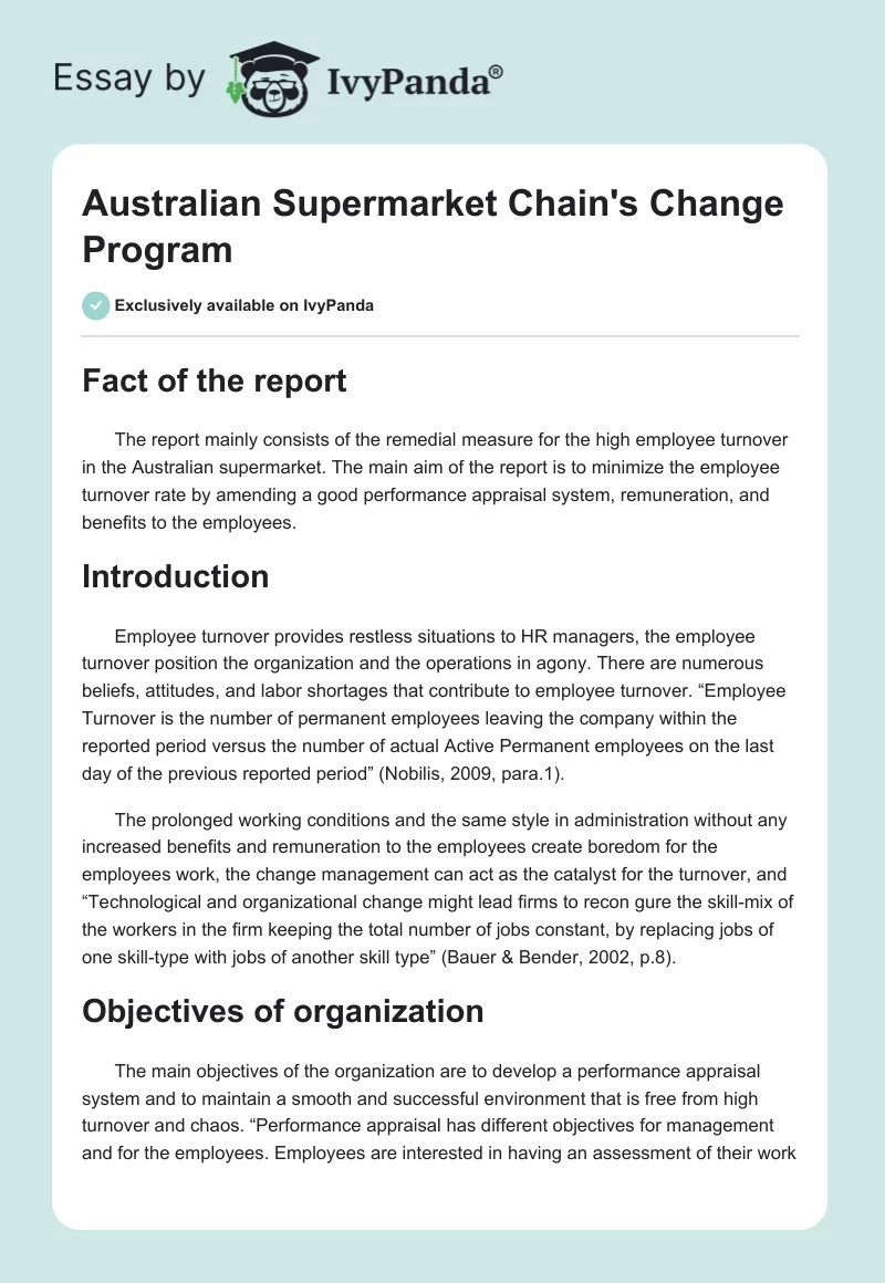 Australian Supermarket Chain's Change Program. Page 1
