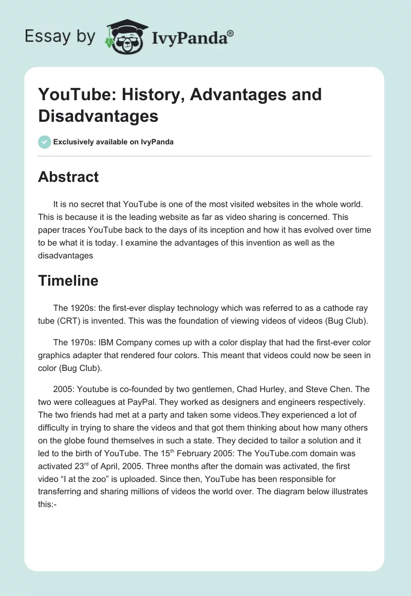 YouTube: History, Advantages and Disadvantages. Page 1