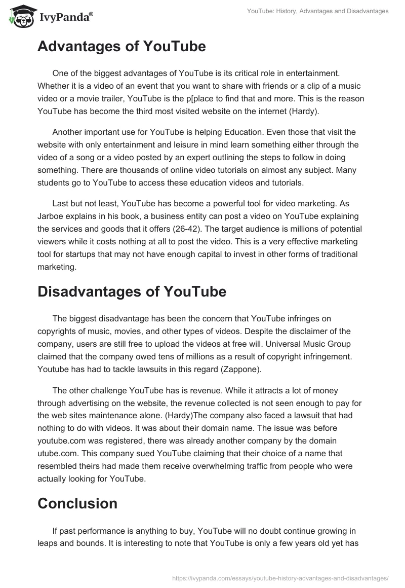 YouTube: History, Advantages and Disadvantages. Page 3