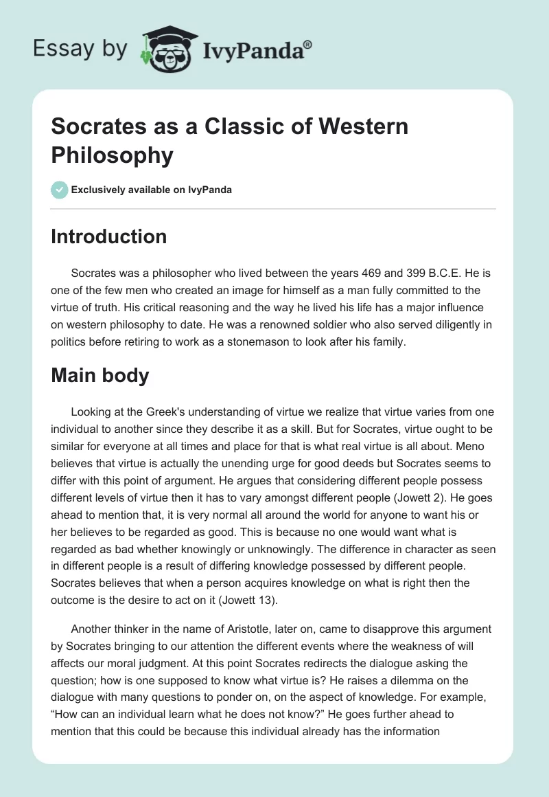 Socrates as a Classic of Western Philosophy. Page 1