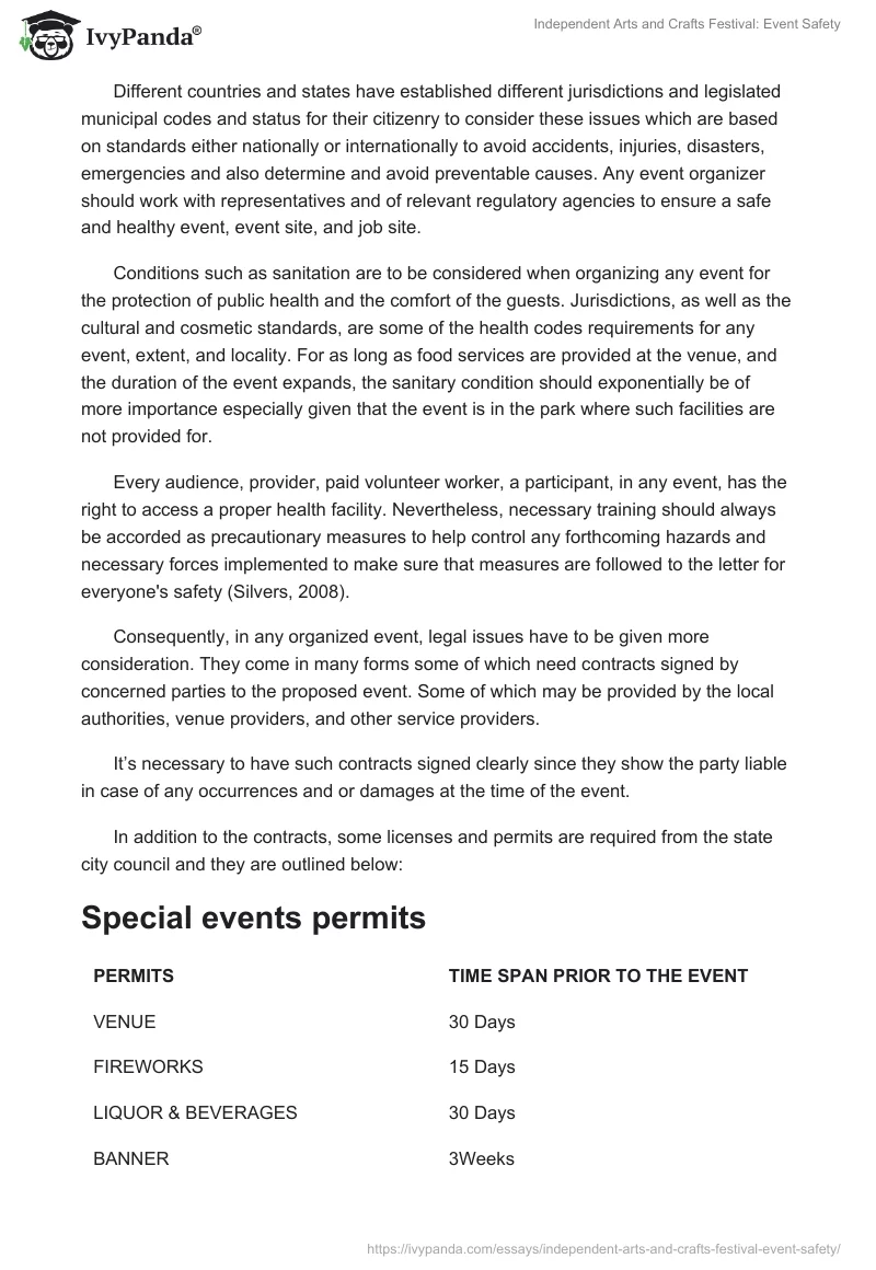 Independent Arts and Crafts Festival: Event Safety. Page 2